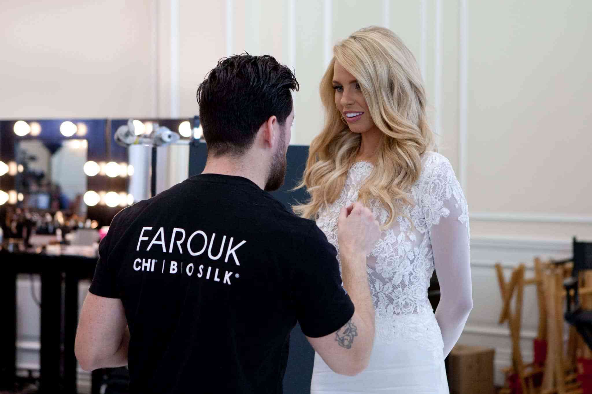 Tegan has her hair done by a CHI professional hair stylist as she poses for photographs at the Trump National Doral Miami