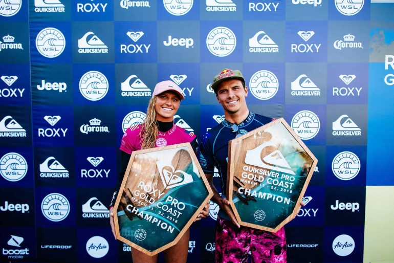 Lakey Peterson (USA) and Julian Wilson (AUS) earned the first CT wins of the year at the Roxy and Quiksilver Pro Gold Coast. Caption: © WSL / Sloane