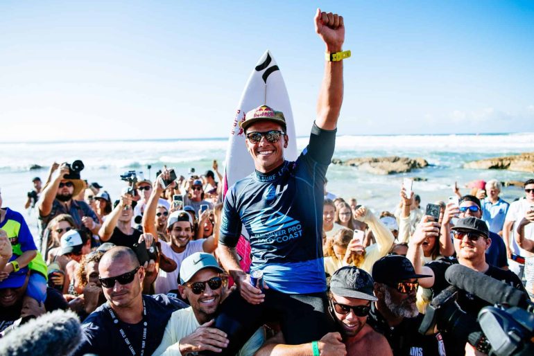 win for Julian Wilson (AUS) at the Quiksilver Pro Gold Coast now moves him to the top spot on the Jeep Leaderboard.