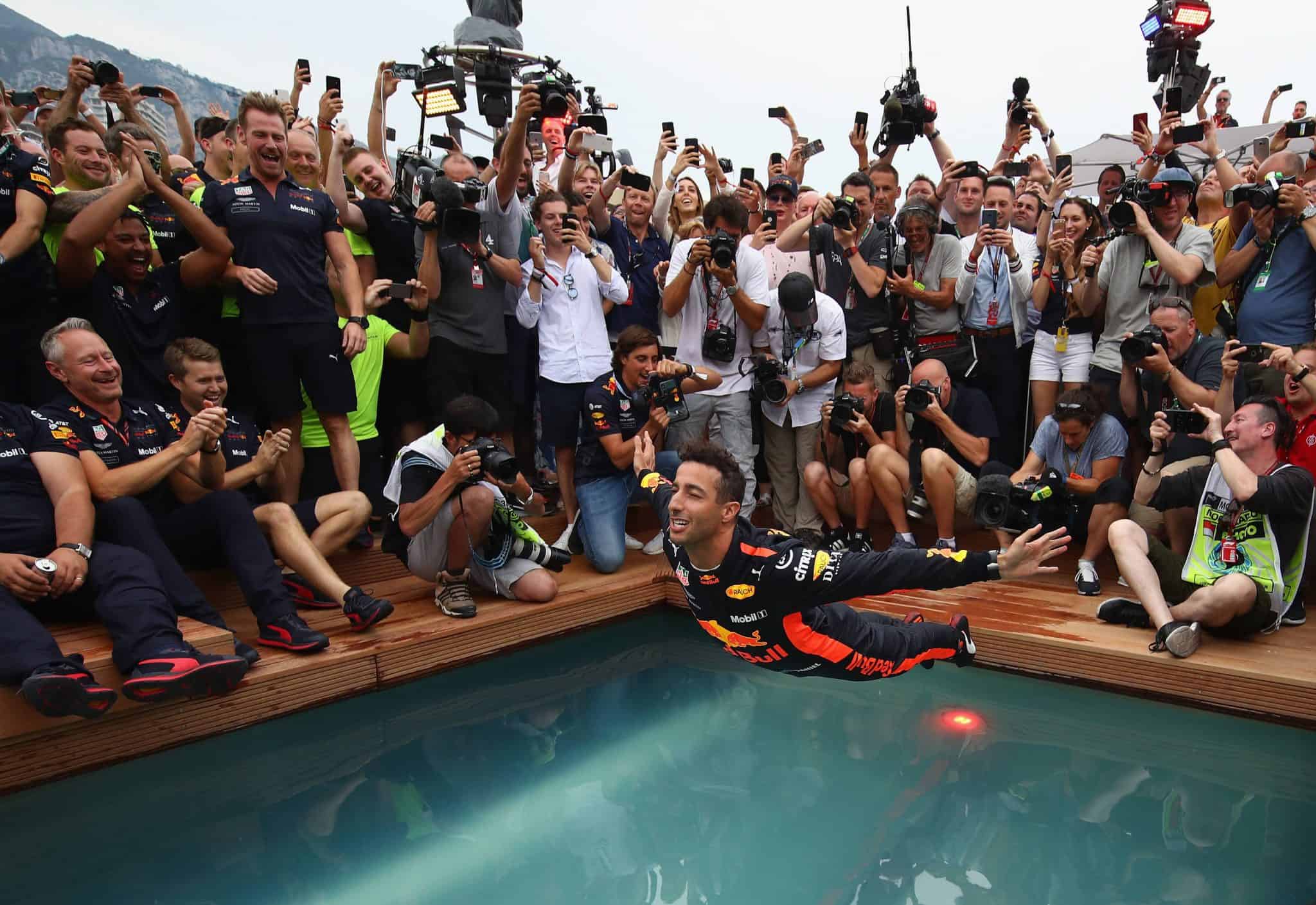 Race winner Daniel Ricciardo of Australia and Red Bull Racing celebrates