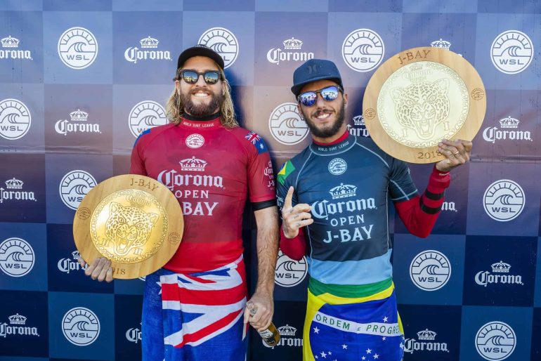Corona Open J-Bay runner-up Wade Carmichael (AUS) and two-time winner Filipe Toledo (BRA). Credit: © WSL / Cestari