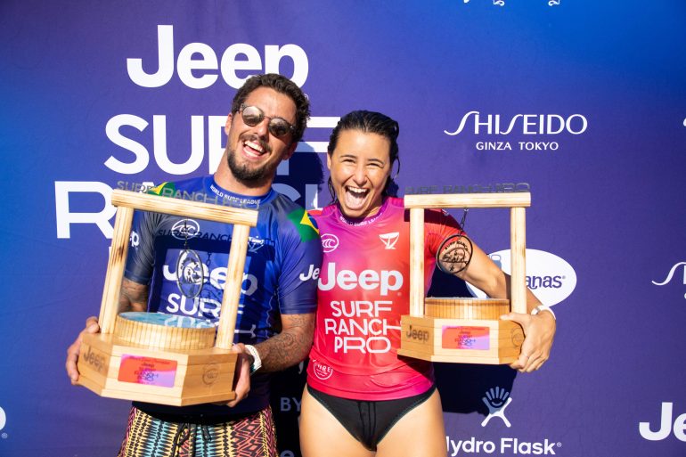 Johanne Defay of France and Filipe Toledo of Brazil are the winners of the Jeep Surf Ranch Pro presented