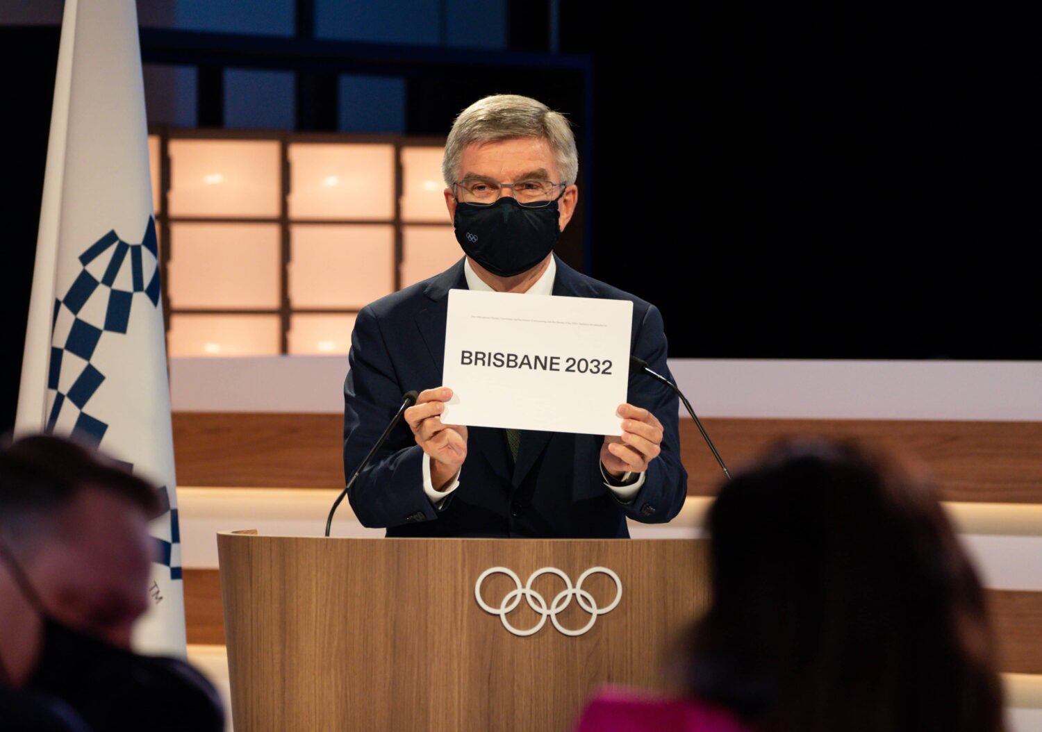 President Thomas Bach announces Brisbane as the host city for the XXXV Olympiad, during the second day of the 138th IOC Session at the Okura Hotel in Tokyo ahead of TOKYO 2020, the XXXII IOC Olympic Games.